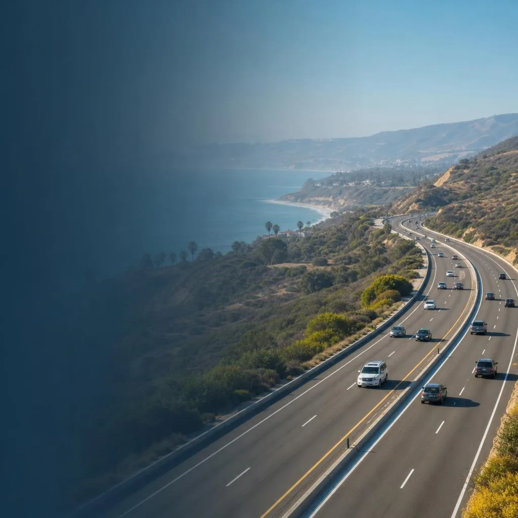 Cars traveling on a freeway representing driving, transportation, and DUI assessment requirements.