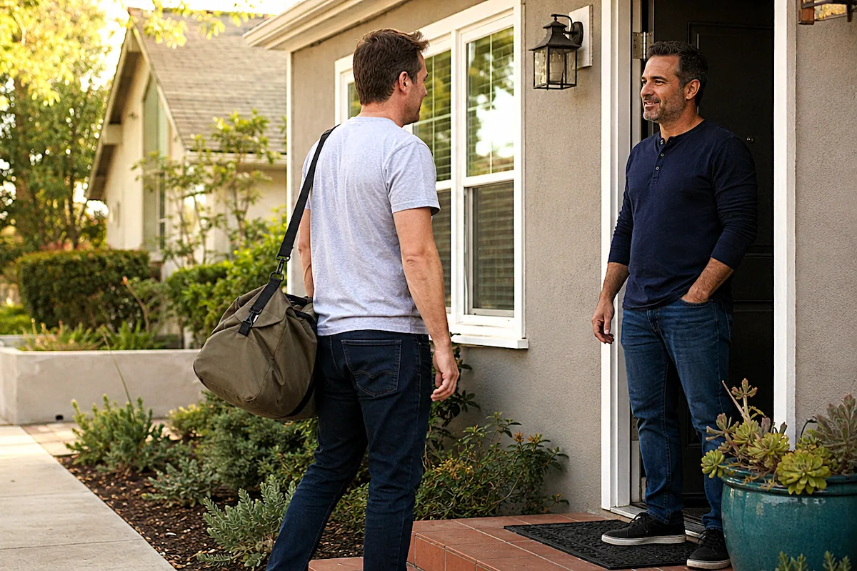 Man arriving at a structured sober living home in North County San Diego.